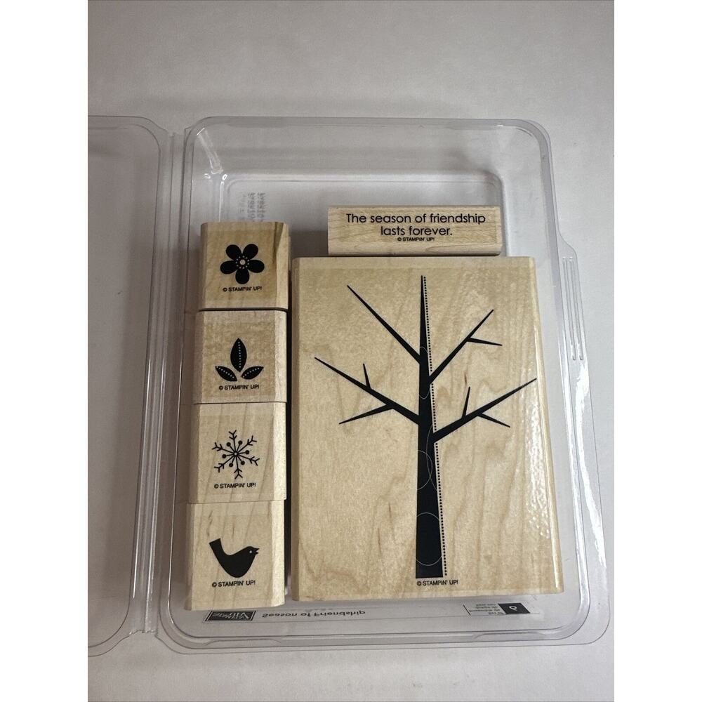 Stampin Up Season of Friendship Wood Stamp Set of 6 Tree Leaf Bird Flower Season